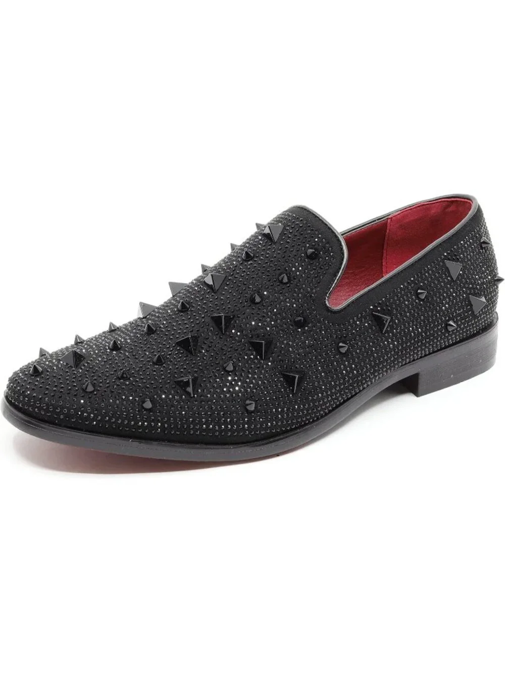 Matrocharm Men's Black Rubber Vintage Spike Rhinestone Loafer Slip On Shoes